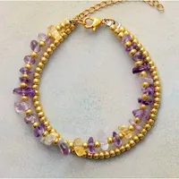 Goldtone Seed Bead Amethyst Quartz Dual Strand Bracelet