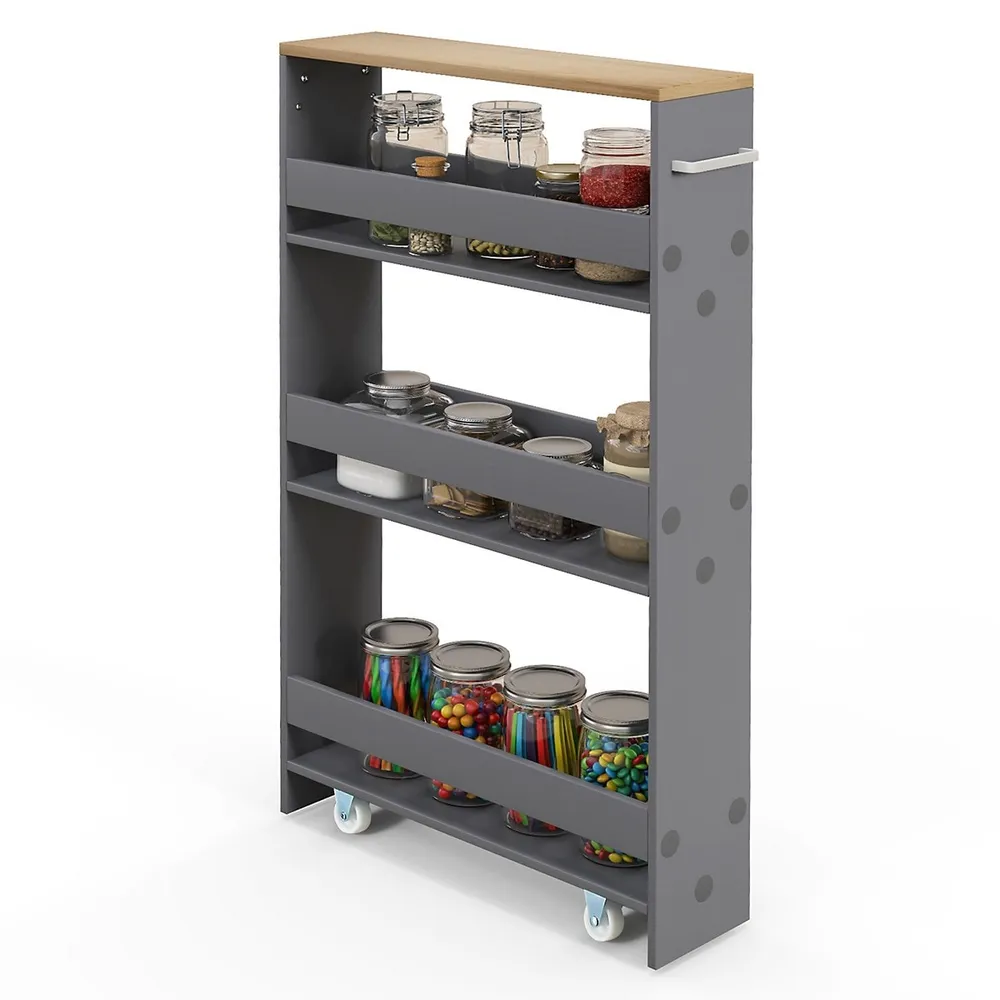 Costway Rolling Kitchen White Slim Storage Cart Mobile Shelving