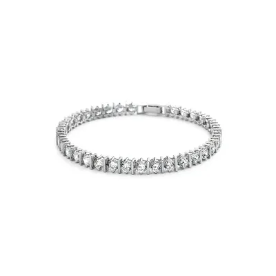 Bracelet tennis en argent sterling finition platine et avec barre en cristal Affordable Luxury