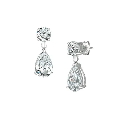 3.00 cttw Round Stud and Pear Shaped Cubic Zirconia Drop Earrings