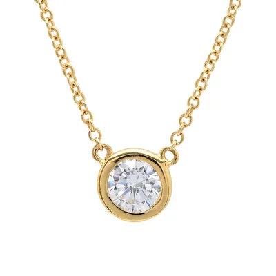 Affordable Luxury 18K Gold-Finish Sterling Silver & Cubic Zirconia Solitaire Bezel Pendant Necklace