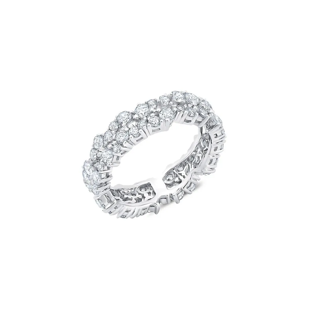 Affordable Luxury Platinum-Finish Sterling Silver & Cubic Zirconia Cluster Eternity Ring