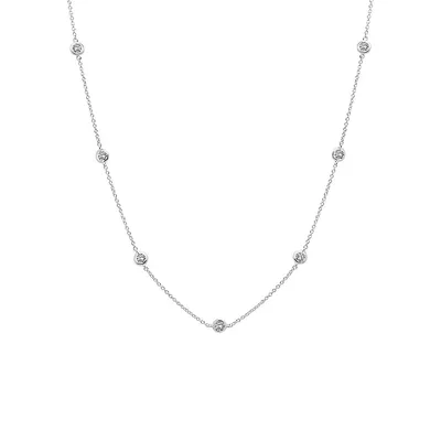 Affordable Luxury Platinum-Finish Sterling Silver & Cubic Zirconia Bezel-Set Station Necklace