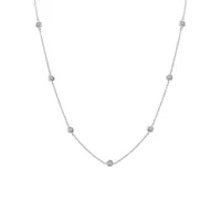 Affordable Luxury Platinum-Finish Sterling Silver & Cubic Zirconia Bezel-Set Station Necklace