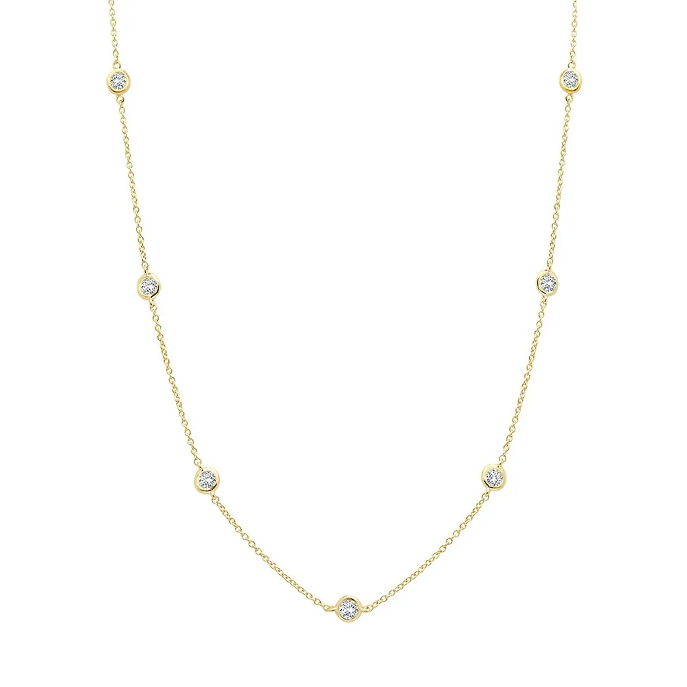 Affordable Luxury 18K Gold-Finish Sterling Silver & Cubic Zirconia Bezel-Set Station Necklace