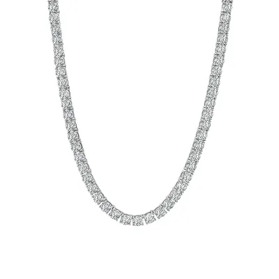 Affordable Luxury Platinum-Finished Sterling Silver, Cubic Zirconia & Round Cut Tennis Necklace