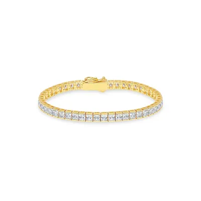 Bracelet rivière en argent sterling au fini or 18 ct à cristaux de taille princesse Affordable Luxury