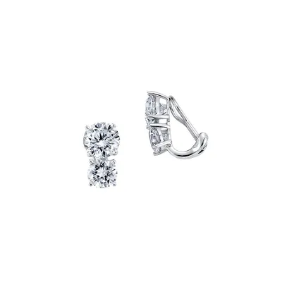 Affordable Luxury Platinum-Finish Sterling Silver & Cubic Zirconia 2-Stone Clip-On Stud Earrings