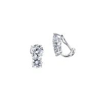 Platinum-Finish Sterling Silver & Cubic Zirconia 2-Stone Clip-On Stud Earrings