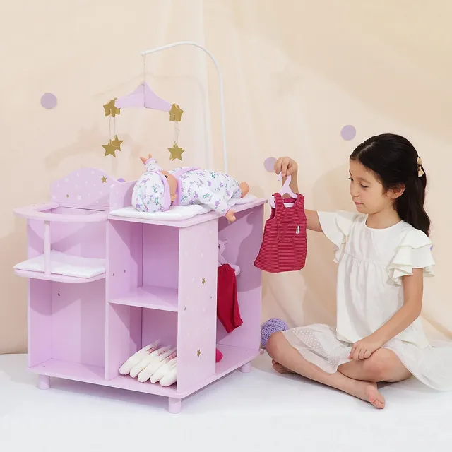 Teamson Kids Doll Closet Wardrobe Wooden Baby Dolls Furniture Roleplay Toy  