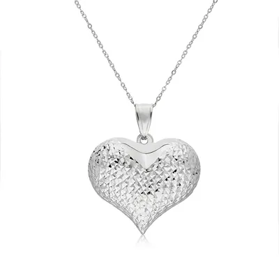 10kt 18" Puffed Heart Dc Pendant Necklace