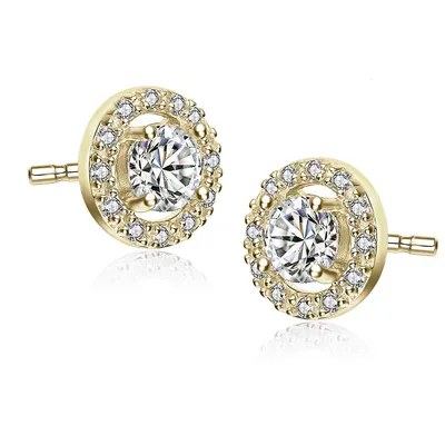 Elegant Halo Stud Earrings with Colored Round Cubic Zirconia