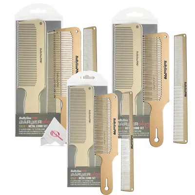 Three Packs Barberology Goldfx Metal Comb Set 9" Clipper Comb And 7.5" Cutting Comb Gold