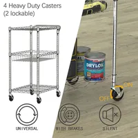 3-tier Utility Cart Heavy Duty Wire Rolling Cart With Handle Bar Storage Trolley