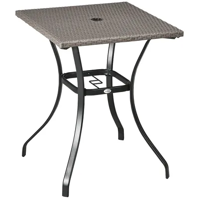 Wicker Dining Table, Umbrella Hole, Coffee Table, Light Grey