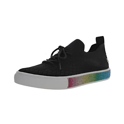 Women's Hollow Flat Sneakers With Rainbow Crystal