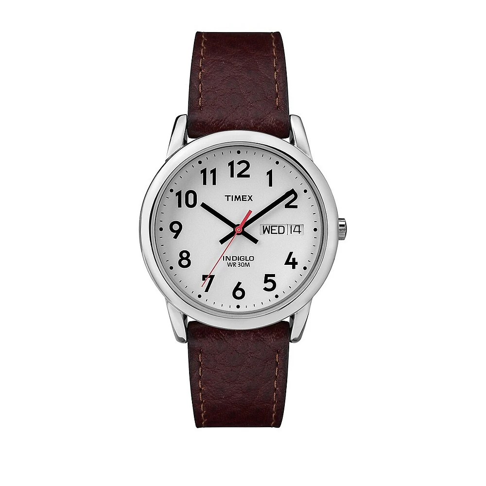 Montre Easy Reader argentée à bracelet brun