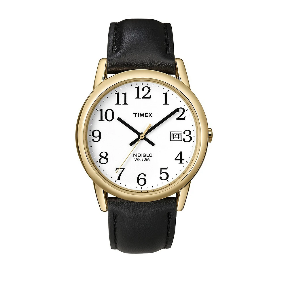 Easy Reader Black Leather Strap and Goldtone Watch T2H291NG