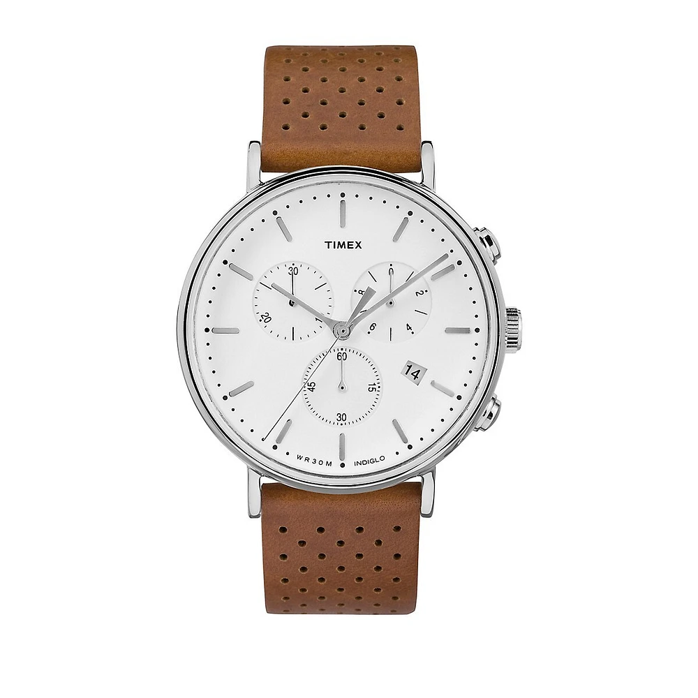 Montre chronographe Fairfield à bracelet en cuir perforé