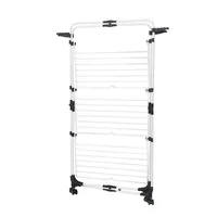 3 Tier Collapsible Laundry Drying Rack Stand, Clothing Garment Drying Station With Wheels And 4 Hooks