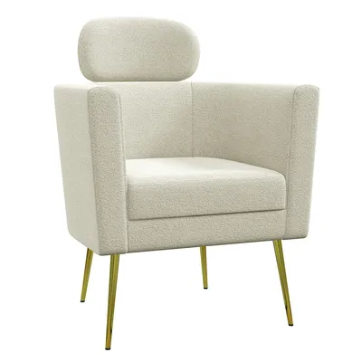 Armchair With Detachable Headrest Barrel Accent Chair, Cream