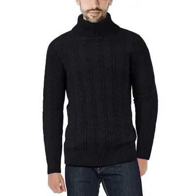 Mens Cable Knit Fashion Turtle Neck Sweater