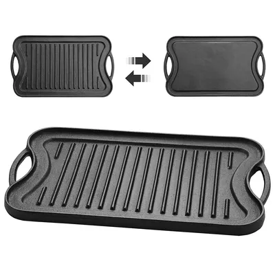 Pre-seasoned Cast Iron Reversible Grill With Handles, 16.5" X 9.9" X 0.8", 1/pack