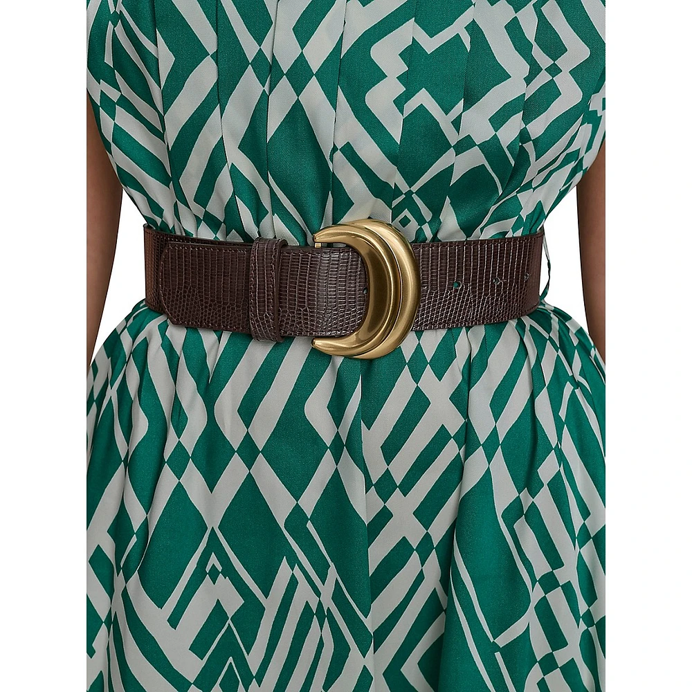 Belted Pleated French Twill Fit-&-Flare Dress