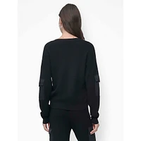 V-Neck Ribbed Sweater With Satin Pockets