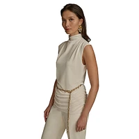 Ruched Sleeveless Top With Chain Belt