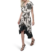 Abstract Floral Asymetrical-Hem Midi Dress