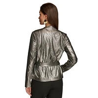 Metallic Belted Jacket