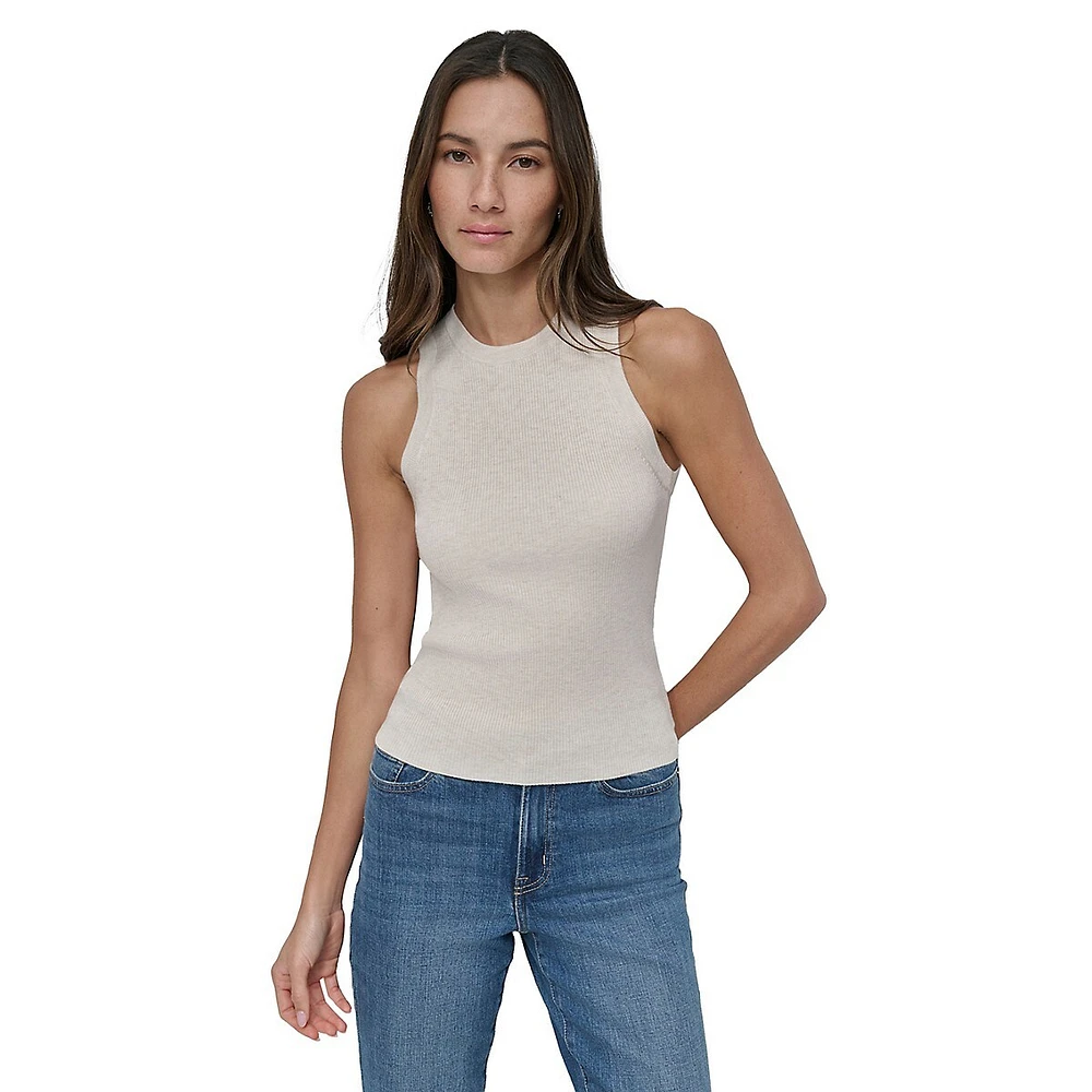 Sleeveless Ribbed Crewneck Tank Top