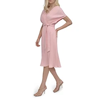 Plissé Faux Wrap Midi Dress