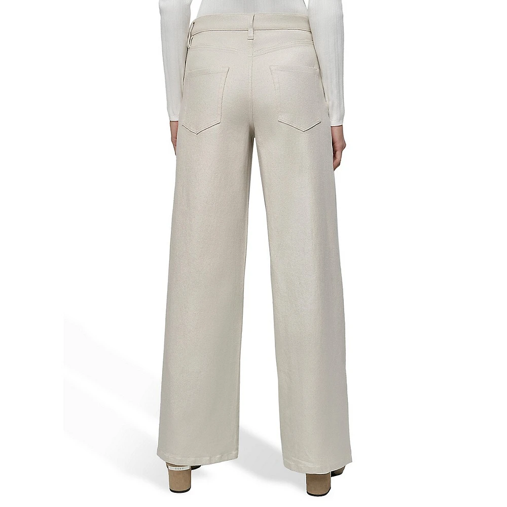 Metallic-Coated High-Rise Wide-Leg Jeans