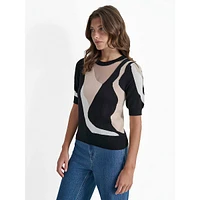 Colourblock Puff-Sleeve Sweater