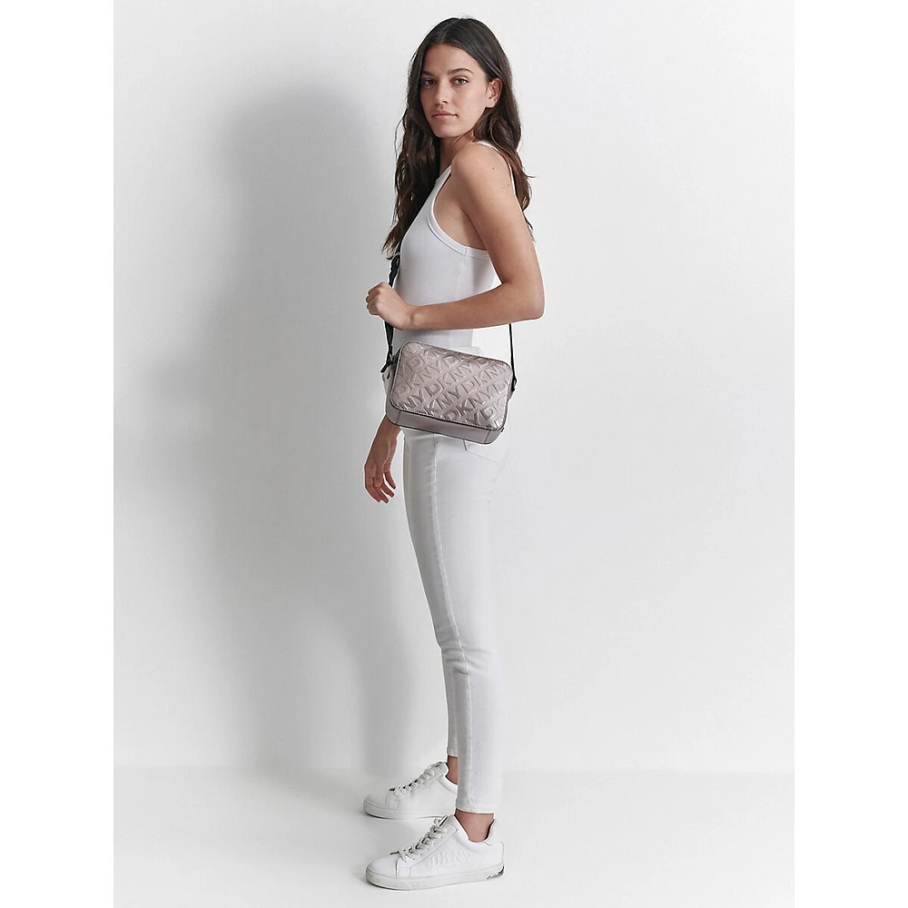 Sac pour appareil photo Ashlyn à double fermeture éclair et monogramme