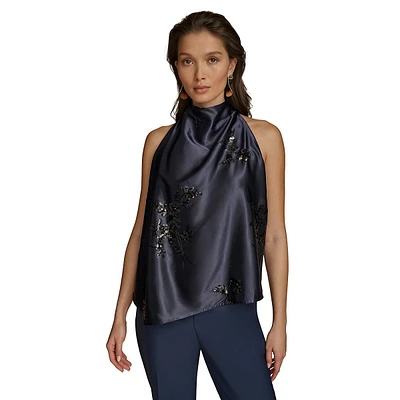 Sequin-Detailed Sleeveless Blouse