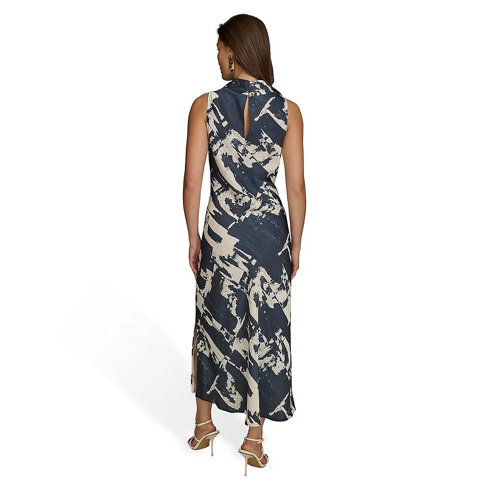 Abstract-Print Sleeveless Midi Dress