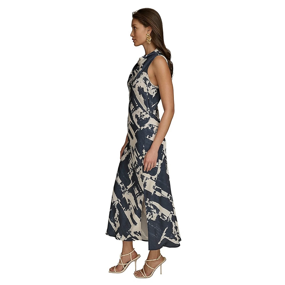 Abstract-Print Sleeveless Midi Dress