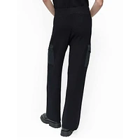 Pull-On Ribbed Knit Pants With Satin Cargo Pockets