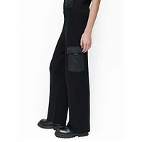 Pull-On Ribbed Knit Pants With Satin Cargo Pockets