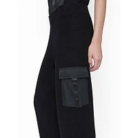 Pull-On Ribbed Knit Pants With Satin Cargo Pockets