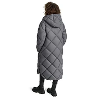 Hooded Long Diamond-Quilt Coat