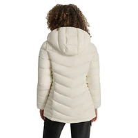 Packable Hooded Chevron-Quilt Short Coat