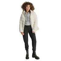 Packable Hooded Chevron-Quilt Short Coat