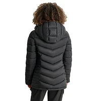 Packable Hooded Chevron-Quilt Short Coat