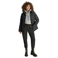 Packable Hooded Chevron-Quilt Short Coat