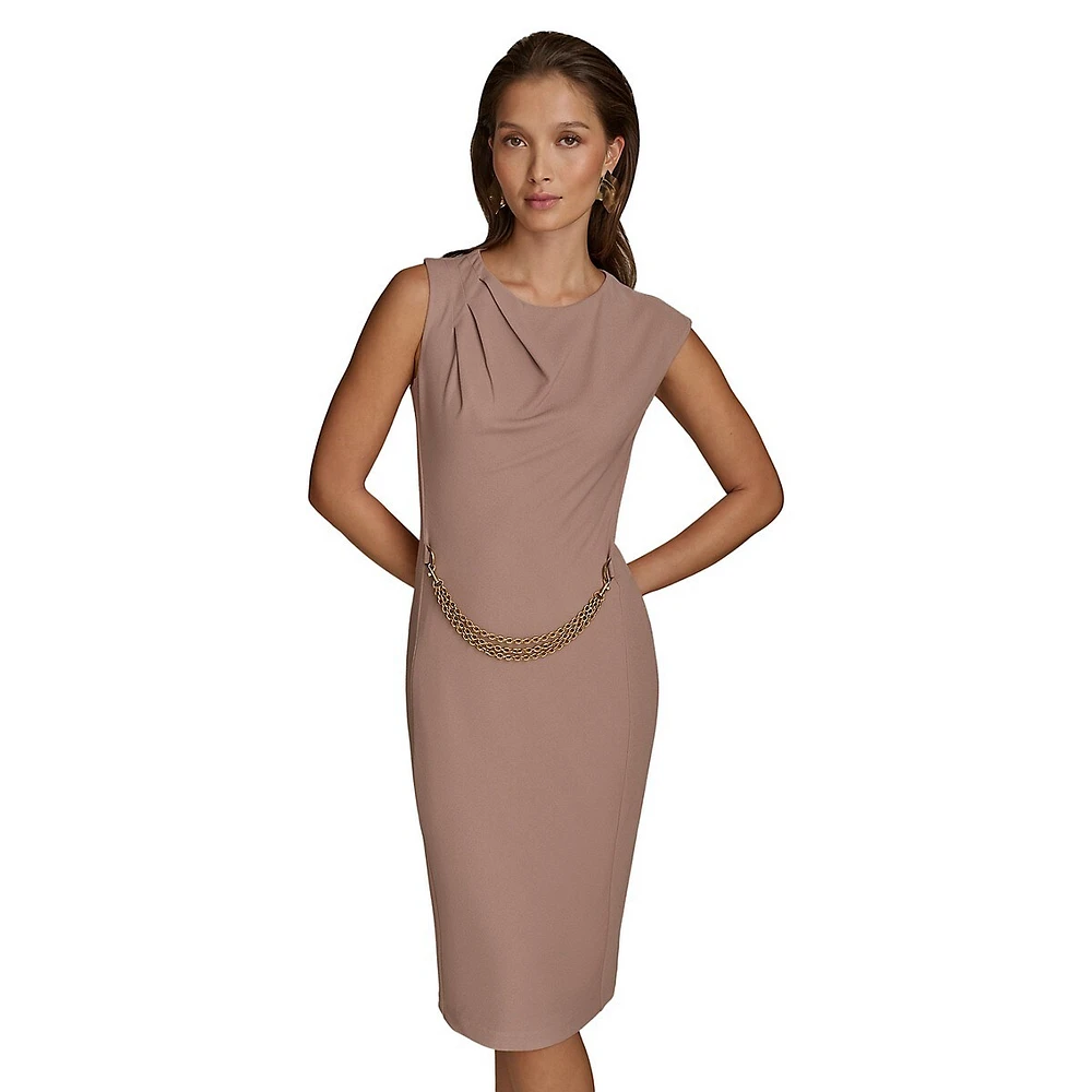 Pleated Chained-Waist Midi Dress