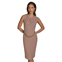 Pleated Chained-Waist Midi Dress